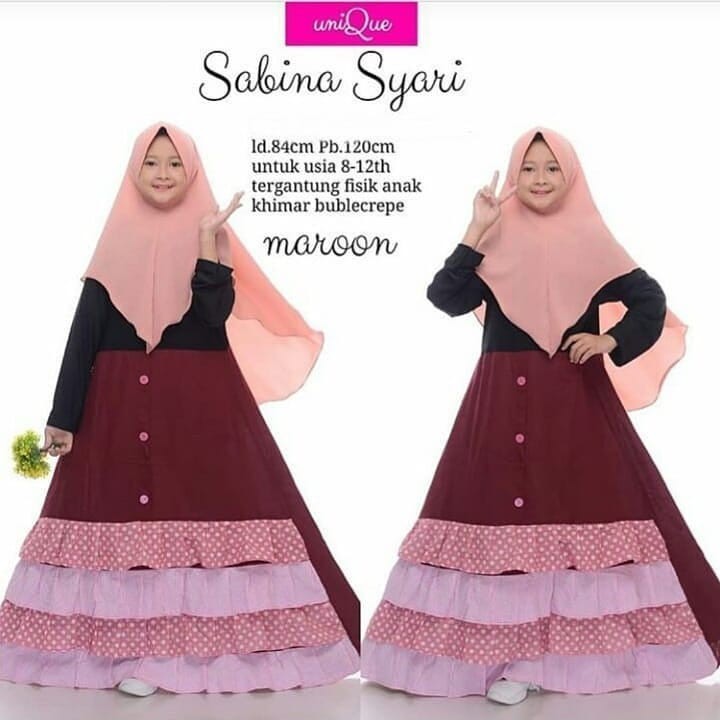 SABINA SYARI KIDS Gamis Anak 9-12 tahun Panjang Trendy Modern Kids Baju Panjang Stelan Syar’i Polos