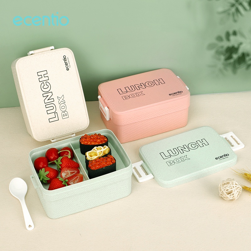 ecentio lunch box tempat makan anti tumpah kotak makan dengan free sendok Kotak bekal makan siang BPA Free