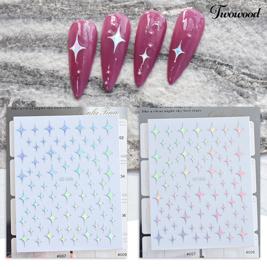 Twowood Stiker Kuku 2D Motif Hati / Bintang / Bunga / Kupu-Kupu Untuk Dekorasi Nail Art / Manicure DIY