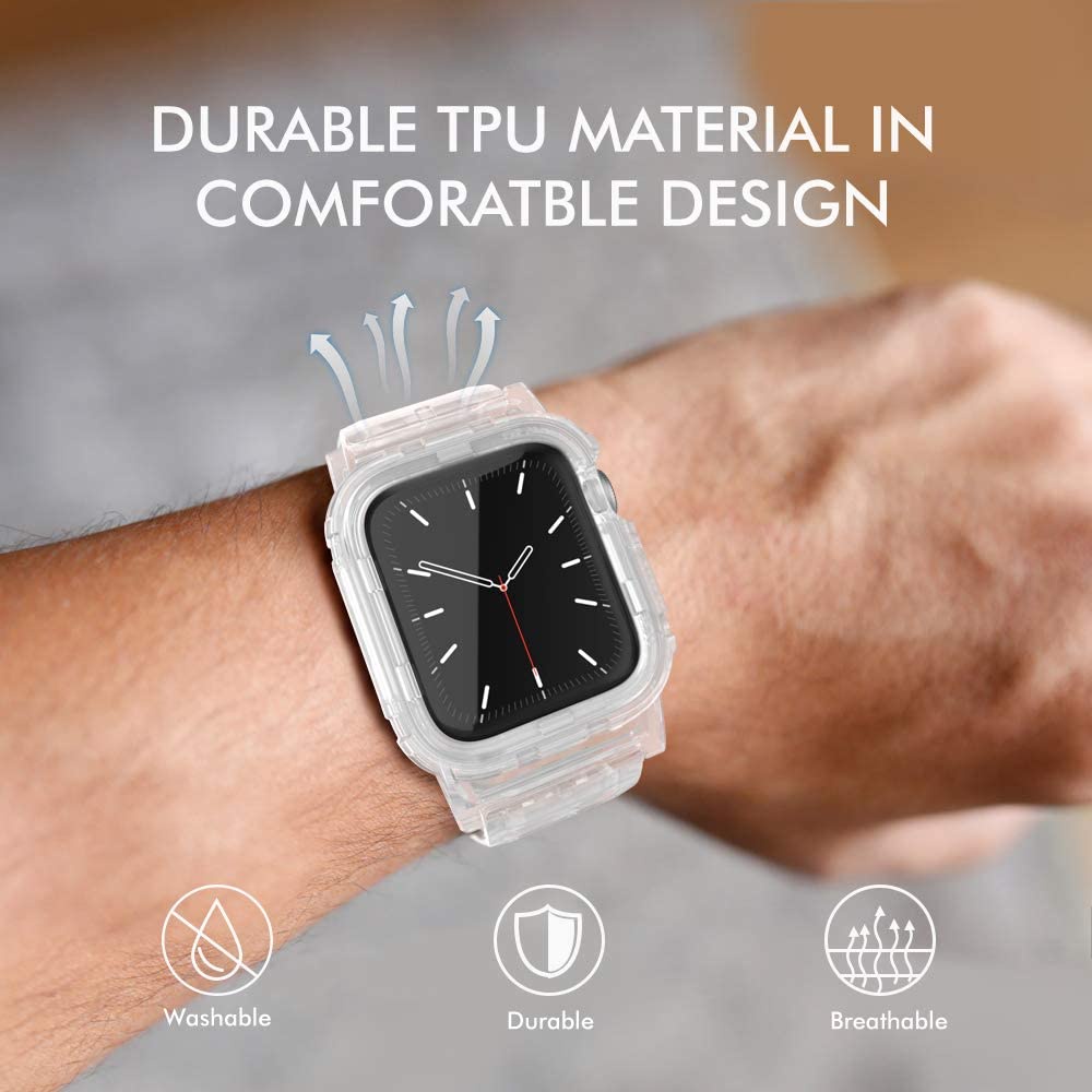 (tali + kasing, desain 2-in-1) tali transparan TPU lembut dengan kasing untuk Apple Watch 41/40/38mm 45/44/42mm Seri 8/7/SE/6/5/4/3/2/1