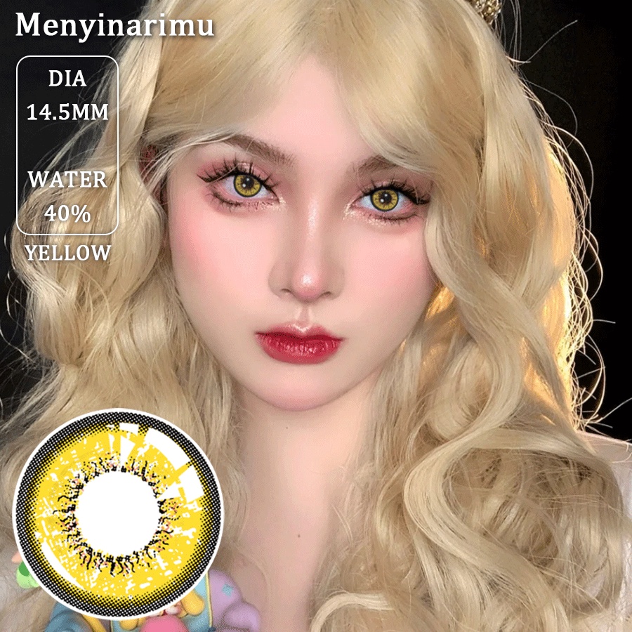 Menyinarimu（COD）Softlens 1Pasang  Purple Red Yellow Big Eye Cosplay Kawaii Lensa Kontak Warna Diameter 14.5MM Fashion NORMAL Softlens anime Naruto Halloween Big Eye 2022 Karakter New Import Premium Yellow softlens Seni Gotik