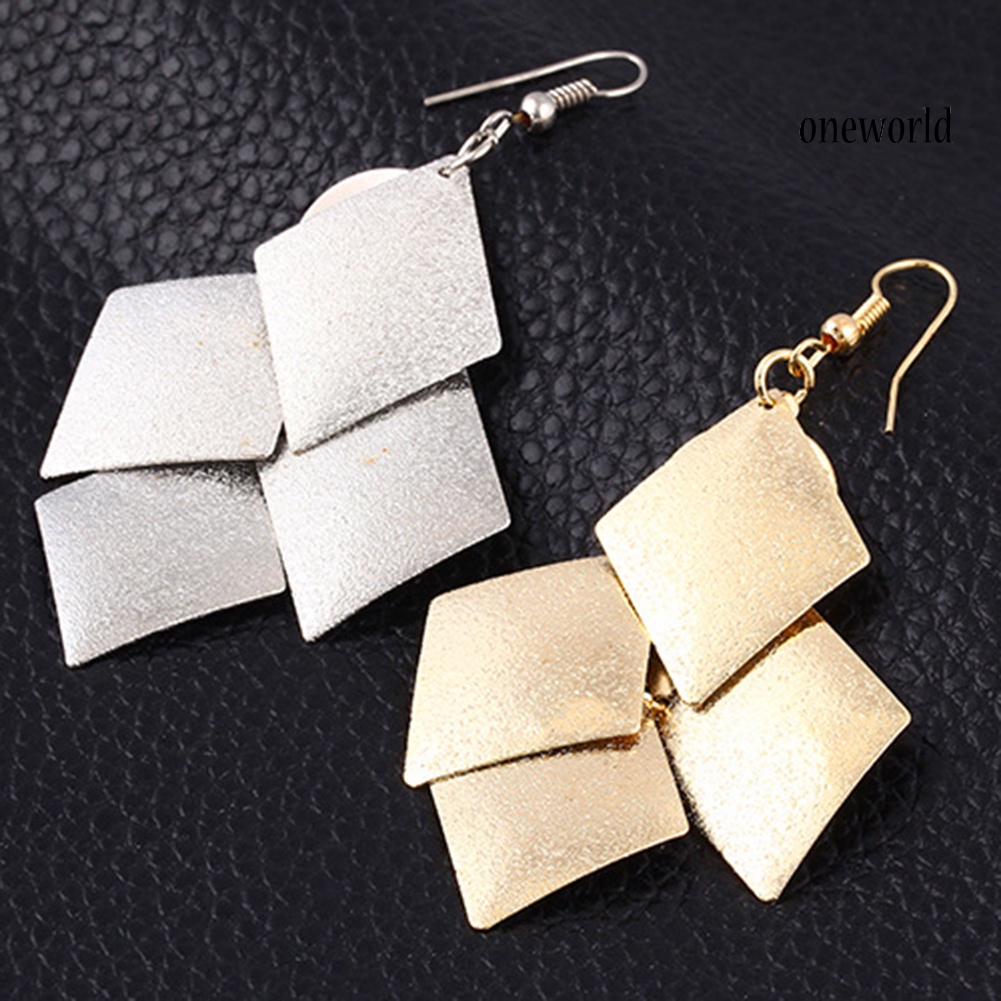 OW@ Women's Glitter Rhombus Drop Long Dangle Chandelier Statement Hook Earrings