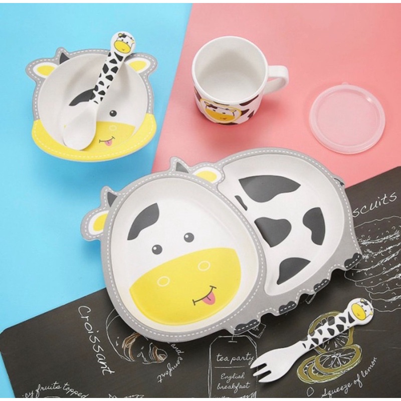 BAMBOO FIBER KIDS FEEDING SET BPA FREE - set peralatan makan mpasi bayi