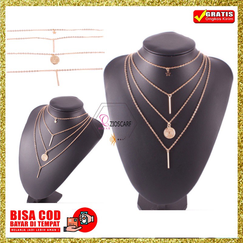 1SET KALUNG WANITA ANTI KARAT TITANIUM CHOKER KOREA LIONTIN SILVER NAMA HURUF PANJANG MURAH KLG3