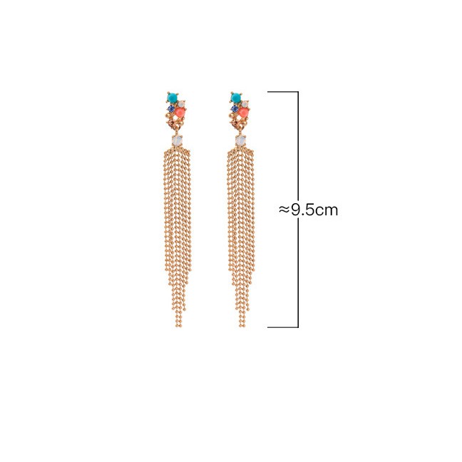 LRC Anting Tusuk Fashion Gold Fringed Stud Earrings F67635