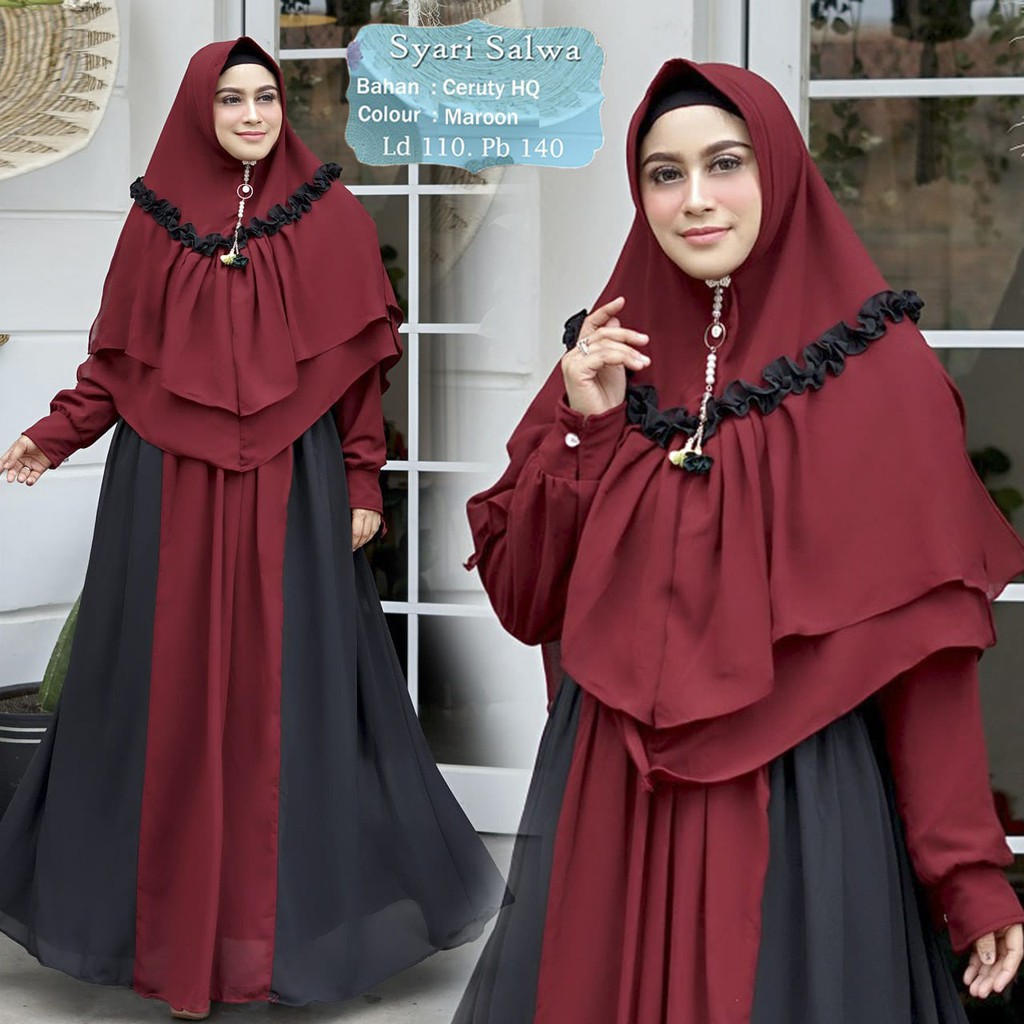 Syar,i Ceruty SALWA/Setelan Gamis Ceruty Kombinasi Warna yg berbeda/Baju Wanita Terbaru