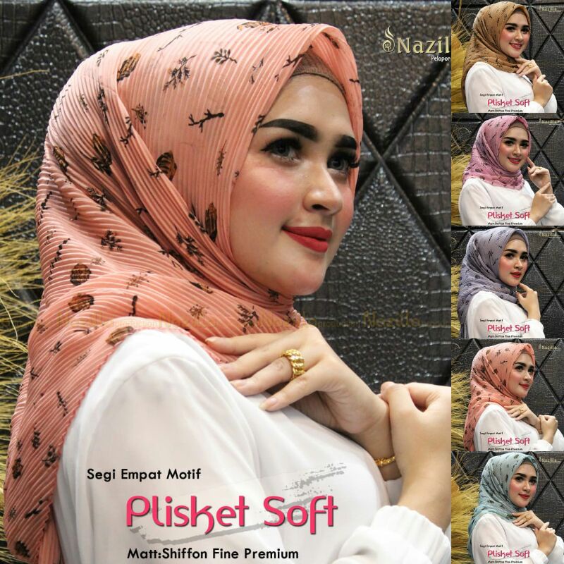 Jilbab Segi Empat Motif Plisket Polycatton Ori Nazilla-Livi Brown