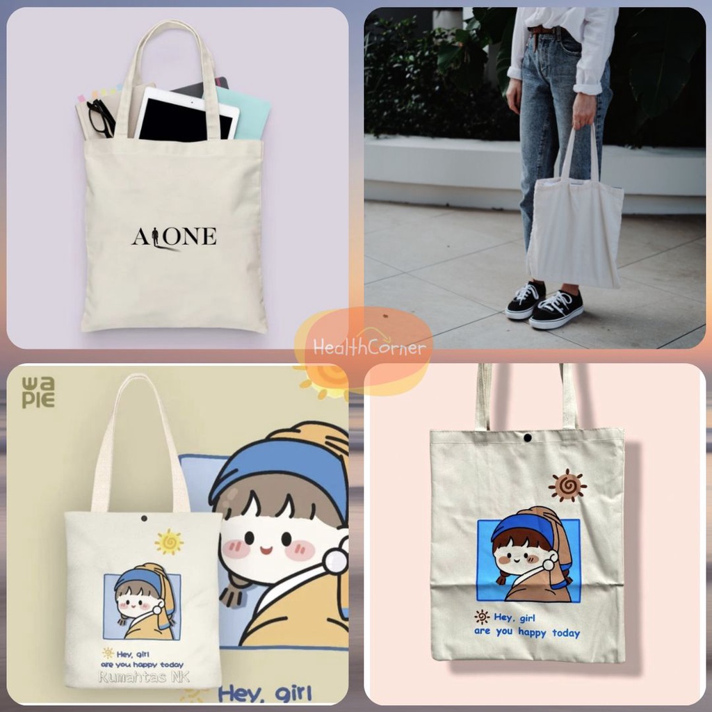 Tote BAG Ceria Tas Sekolah Tas Belanja - TOTEBAG Shopping Bag Lucu Selempang RANDOM