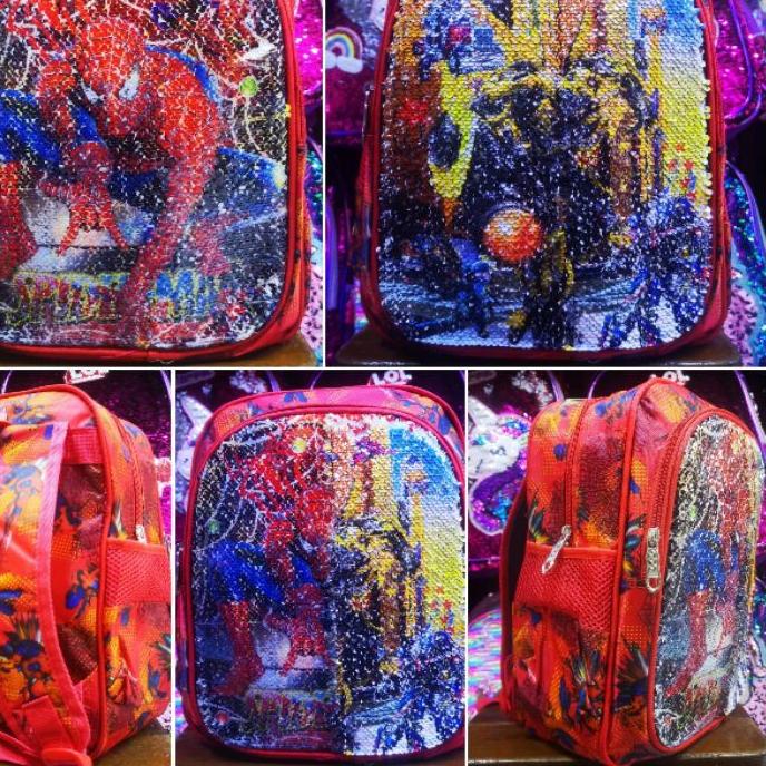 10.10 STOK READY  TAS RANSEL ANAK SEKOLAH TK SD SEQUIN / USAP unicrorn, tsum, captain, cars, spiderm