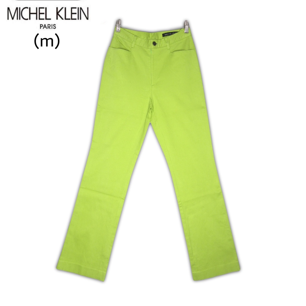 MICHEL KLEIN celana panjang hijau stabilo PANT BAHAN KATUN TEXTURE Size M