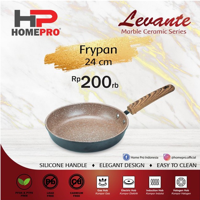 HOME PRO Levante Ceramic Fry Pan Wajan Anti Lengket Keramik 24 cm Penggorengan Frypan