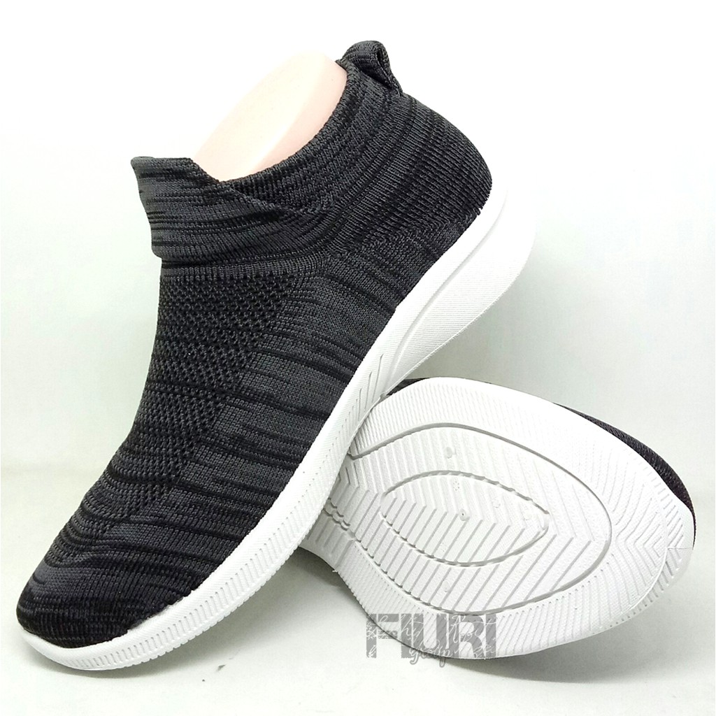 FIURI - Ando Original - Colby 37-40 Hitam Putih - Sepatu Kets Wanita - Sepatu Olahraga Lari Wanita - Sepatu Sekolah - Sepatu Kaos Kaki Ando - Sepatu Sneakers Kuliah Senam Gym Jogging Sport Wanita - Sepatu Casual - Sepatu Knit Rajut Slip On -Fashion Wanita