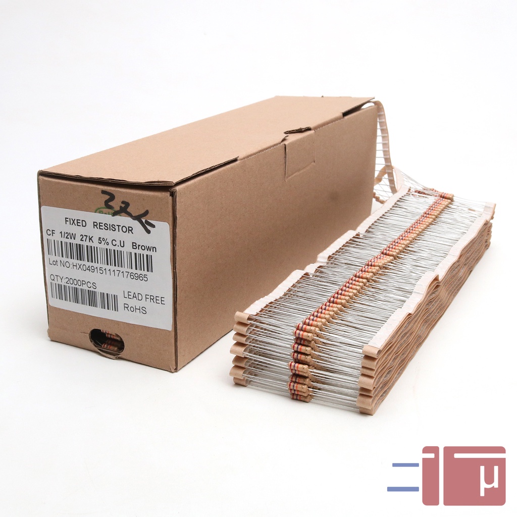 X10 Resistor 27K 1/2W Karbon 5% Taiwan Kaki Tembaga