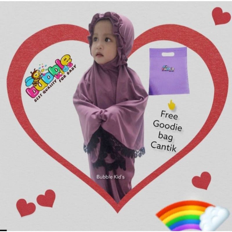 Mukena Anak Bayi Ruffle 2 Bulan - 3½ Tahun Katun Spandek Jersey Adem Elastis Fashion Muslim Perempuan Lucu Renda Brukat