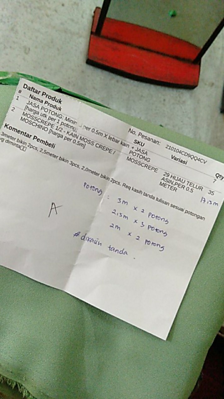 Jasa Potong: Minimal Per 0.5m X Lebar Kain [harga Utk Per 1 Potong]