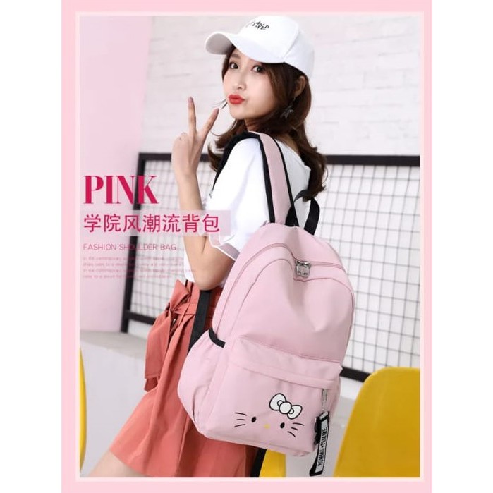 Twenty Bag - Tas Ransel Sekolah Anak Wanita Dan Pria Untuk Anak PAUD TK SD SMP Terbaru 2021 Kekinian Motif Carakter Hello KITTY Korean Sytle Bahan Canvas