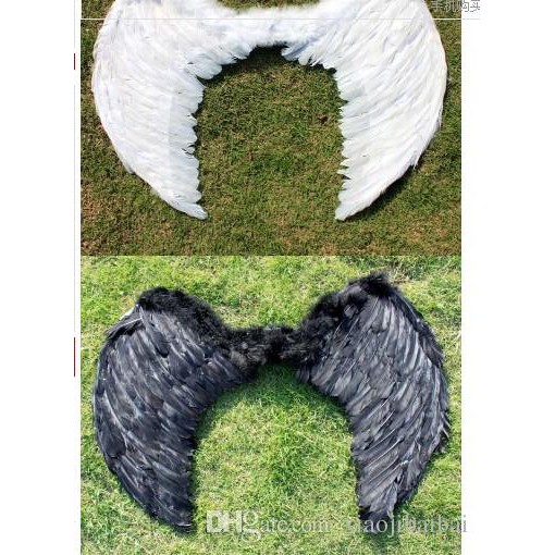 sayap malaikat bulu angsa cupid angel feather wing ukuran 30x 40 putih hitam