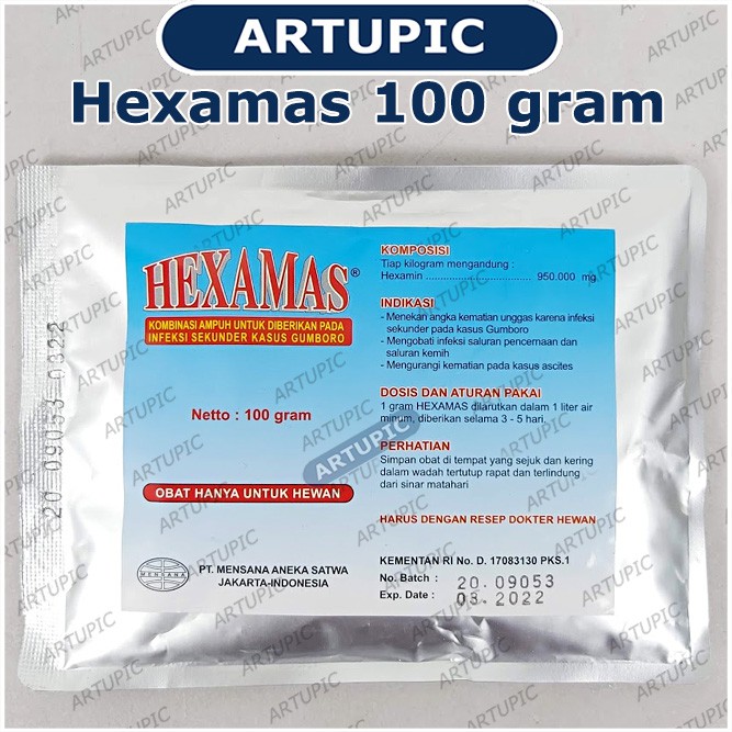 Hexamas 100 gram Obat Gumboro Infeksi Pencernaan Saluran Kemih Kasus Ascites Unggas Ayam Hewan Terna