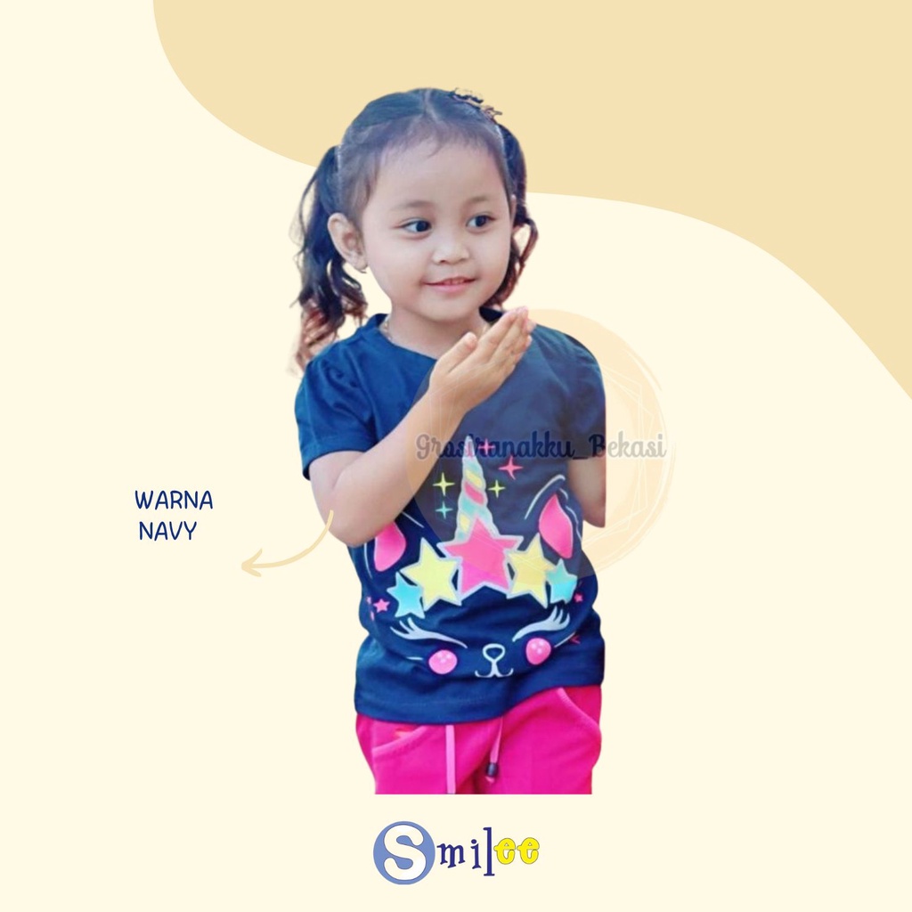 Atasan Anak Smilee Motif Navy Kucing Pelangi Size 1-5Tahun