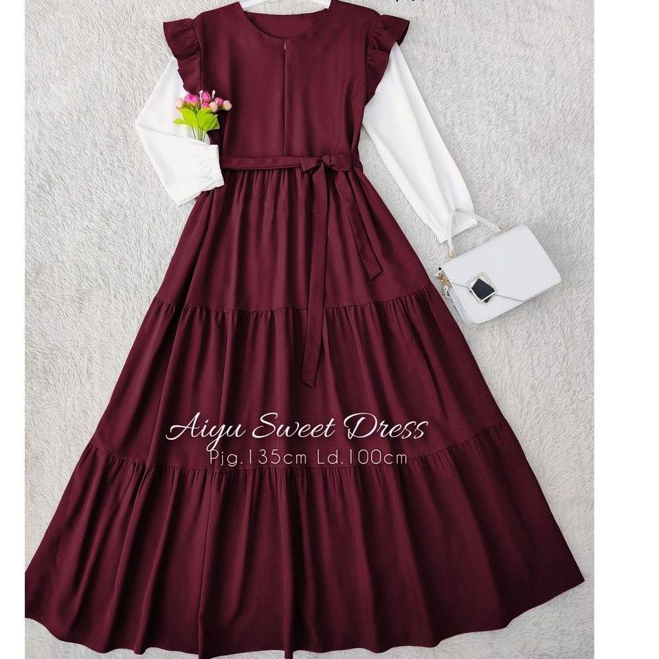 GU.19Au22ᵁ ◦ Aiyu Sweet Dress // Gamis Remaja Kekinian Korean Style Busui FREE BELT