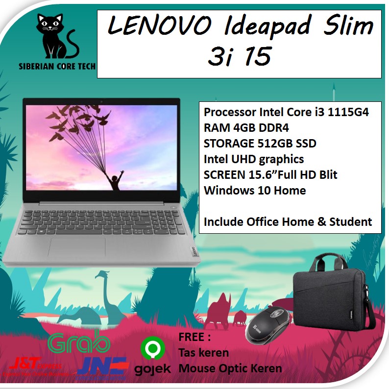 Lenovo Ideapad Slim 3i 15 i3 1115G4 RAM 4GB 512GB SSD W10+OHS 15.6&quot;Full HD