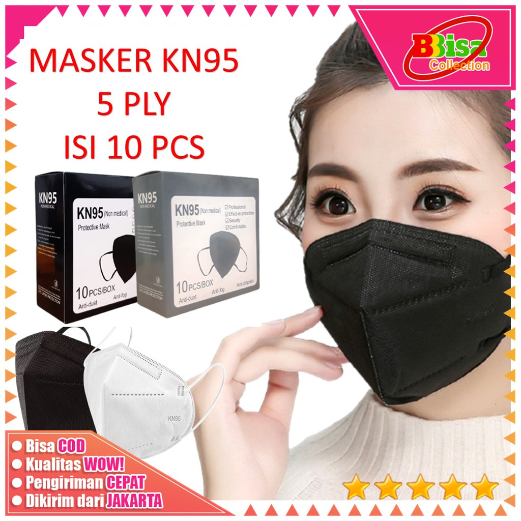 BBBC Masker KN95 Hitam Box 5 Ply Isi 10 Pcs Masker Mulut Medis Earloop ...