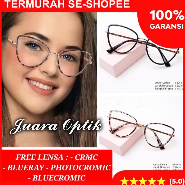 KACAMATA MINUS FRAME AMAYA 98525 LENSA ANTI RADIASI KACAMATA PHOTOCROMIC | KACA MATA WANITA CAT EYE 
