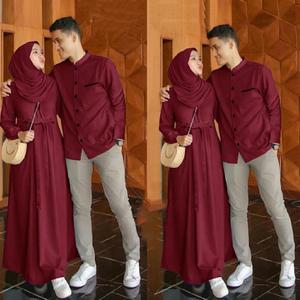 Baju couple muslim Couple baju cople pasangan baju pasangan suami istri baju muslim pria lengan panjang baju muslim wanita baju Lebaran Mewah Pesta Pasangan Gamis Kondangan Dress Baju Pesta baju Kondangan Kekinian Terbaru Premium COD H24-2