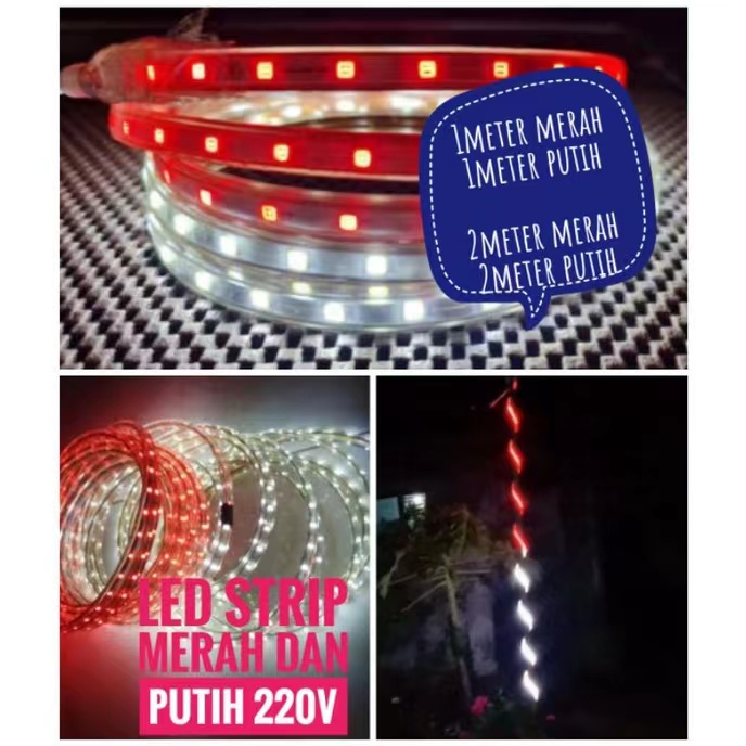 LAMPU LED STRIP PAKET 4M~14M MERAH DAN PUTIH DAN SOCKET   220V PLUS ADAPTOR