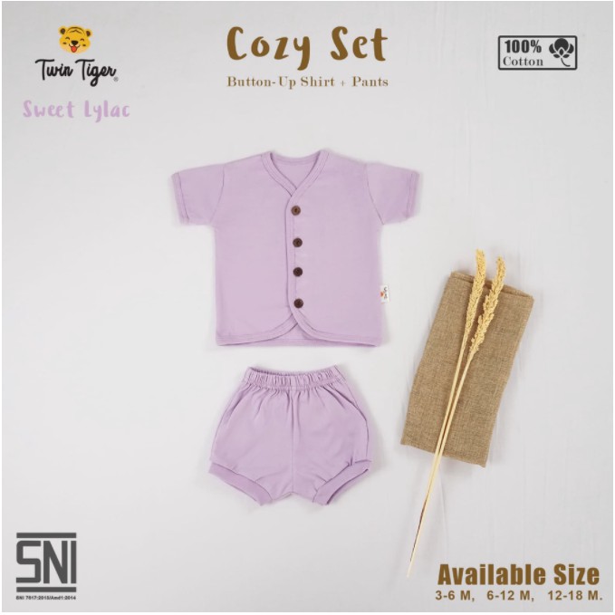 COZY SET Setelan Pendek TWIN TIGER SETELAN BAJU BAYI BAJU ANAK 3-18 BULAN Comfy earth series