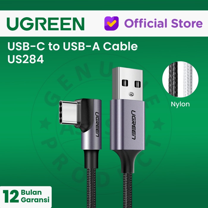 UGREEN USB-C Male 90° To USB 2.0 A Male Cable Nylon Braided - US284