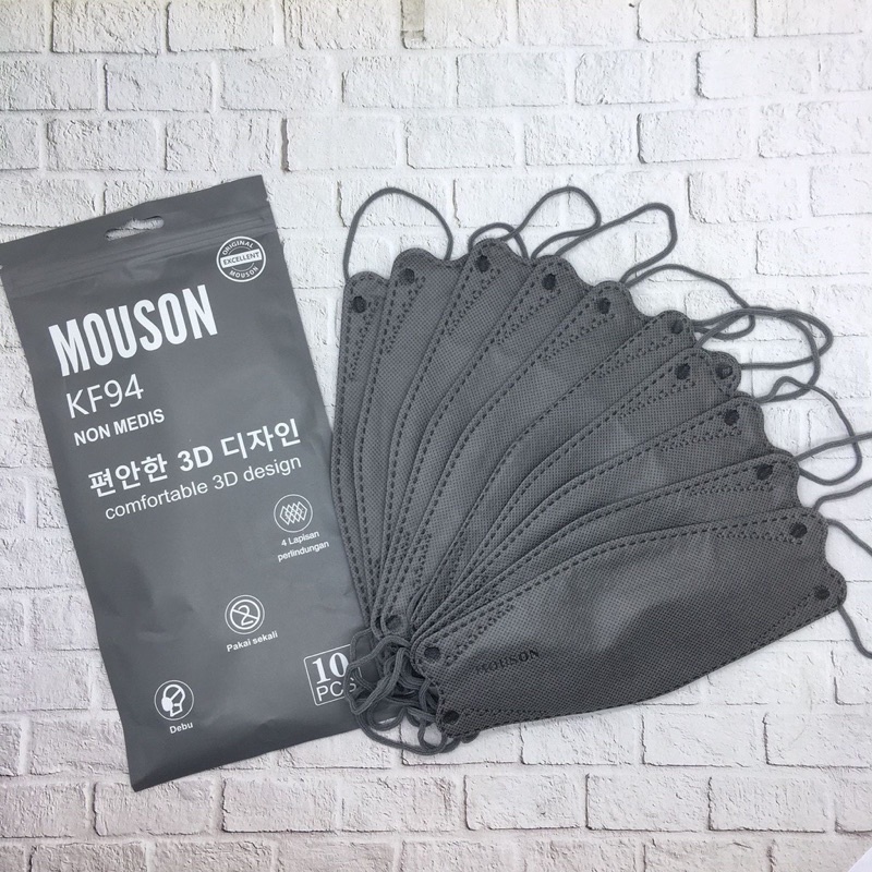 ENZ ® MASKER KF94 KF 94 MOUSON MODEL KOREA PREMIUM 4PLY 4 PLY HITAM PUTIH ABU 1 PACK ISI 10 PCS UKURAN DEWASA 1010