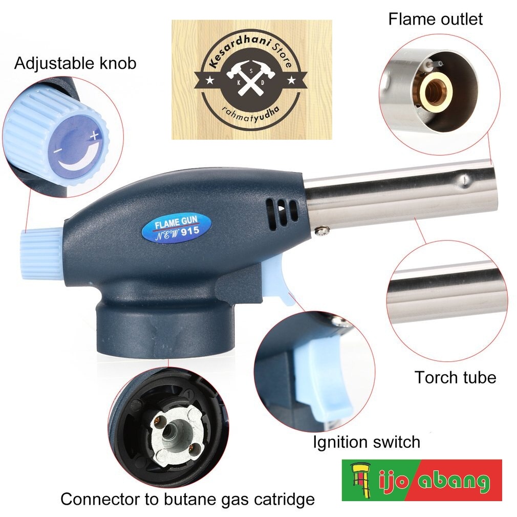 Flame Gun Portable Kepala Gas Torch Fire Thrower Pemantik Api Lighter Otomatis Automatic Korek BBQ