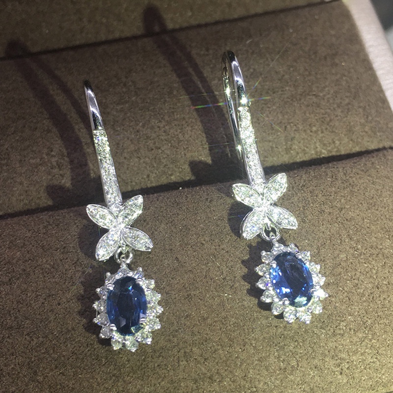 Anting Tusuk Gantung Wanita Hias CZ Biru Gaya Simple / Elegan / Trendy Untuk Pernikahan / Pertunangan / Pesta / Hadiah