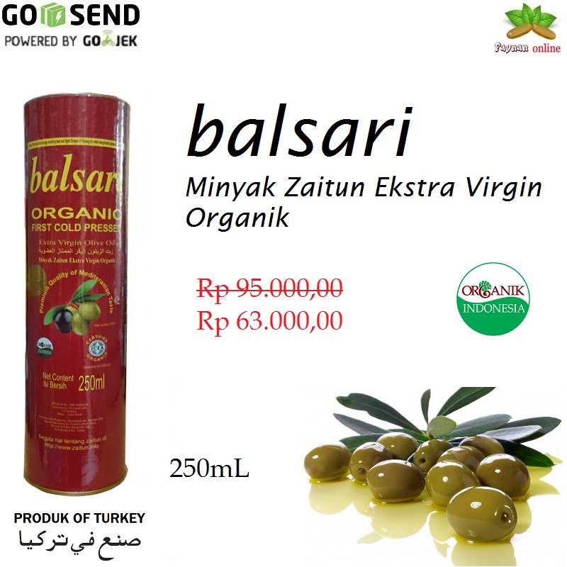 

Balsari Minyak Zaitun Extra Virgin Organik 250ml Bersertifikat