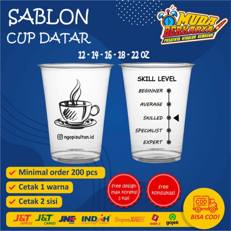 SABLON CUP DATAR SABLON CUP PRINTING SABLON CUP PP PLASTIK GELAS DATAR 12-14-16-18-22 OZ