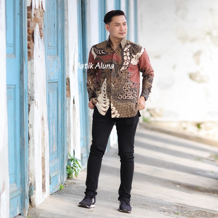 Batik Pria Lengan Panjang Kemeja Cowok Baju Kemeja Kantoran Furing Jahitan Thailor Produksi Pabrik Batik Aluna PCW 072