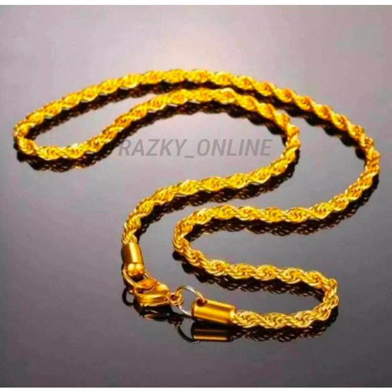 KALUNG TITANIUM MOTIF TAMBANG PANJANG 60 CM ANTI LUNTUR ANTI KARAT
