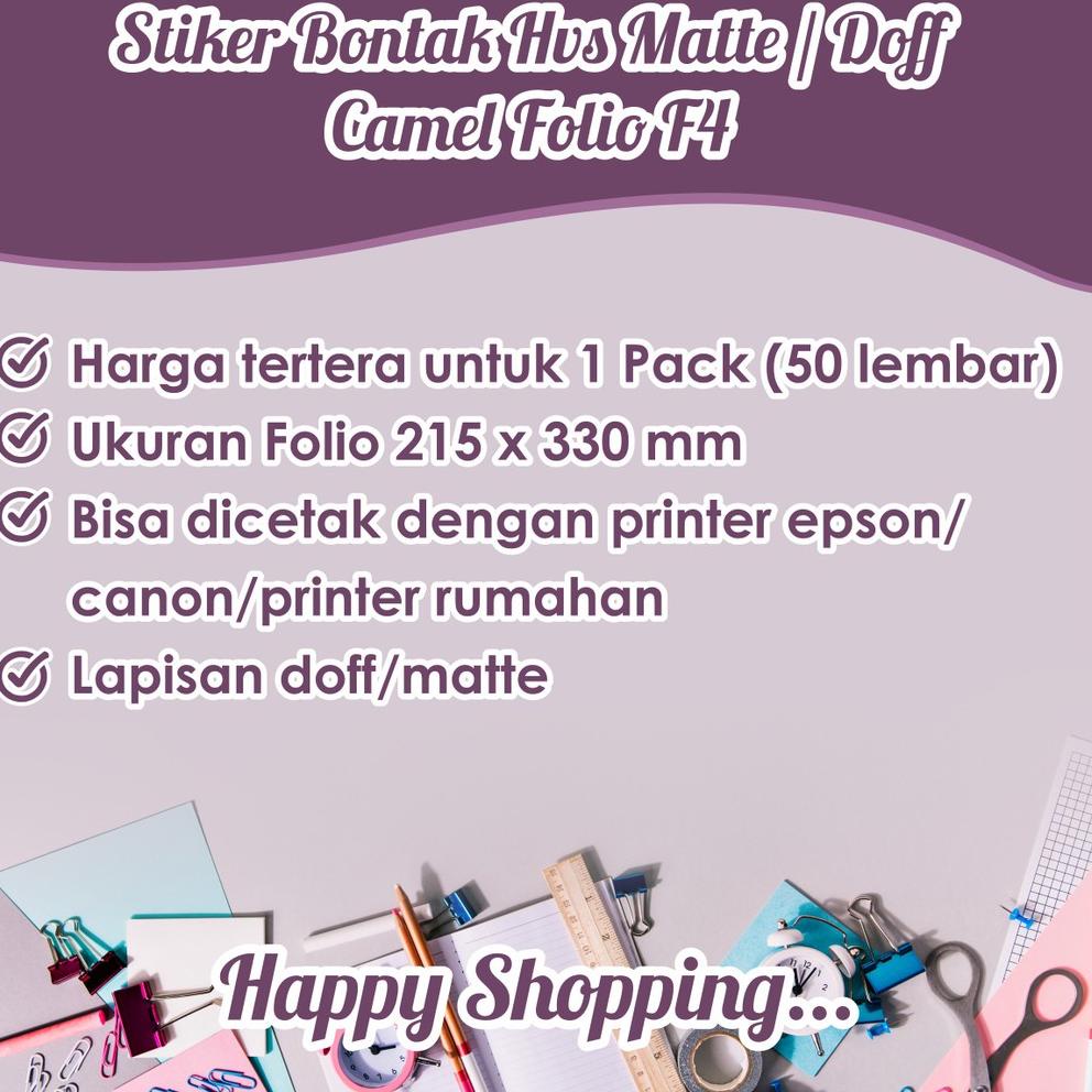 

[KODE QGB9L] [50 LEMBAR] STIKER BONTAK HVS MATTE/DOFF CAMEL FOLIO F4