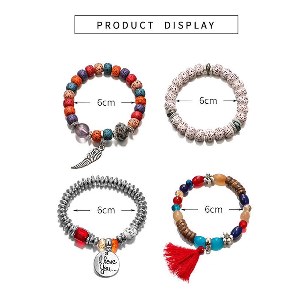 Hu Hu Hu Hu Hu Alat Bantu Pasang Kacamata♡ 4pcs / Set Liontin Manik-Manik Bunga Tulisan Aksen Rumbai Gaya Bohemian Untuk Wanita