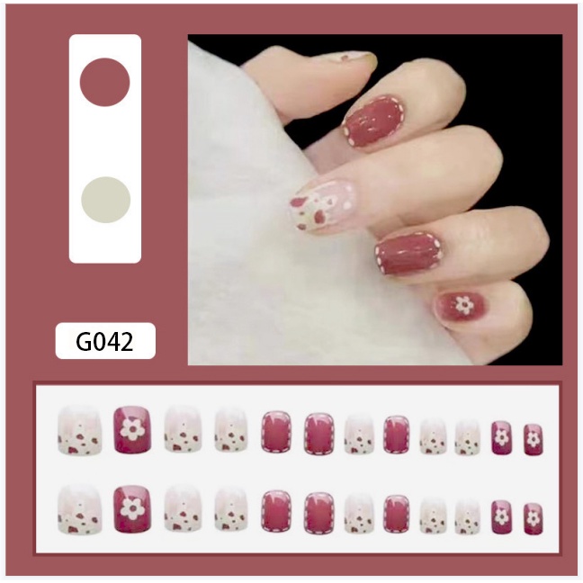 3D Kuku Palsu 24pcs/(FREE LEM)Set DIY Instant Nail Art Fake Nails Bridal Wedding Akrilik/24 pcs Kuku Palsu 3D / Stiker Kuku Palsu / Kuku Palsu Premium With Box/ Pemoles Kuku-G042