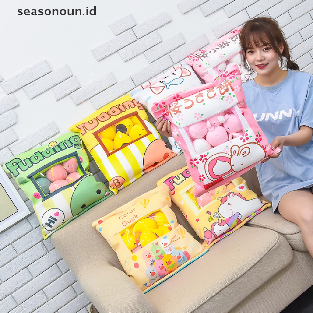 Bantal Tas Pudding Makanan Kucing Ayam Dinosaurus Bahan Plush Lembut Untuk Sofa