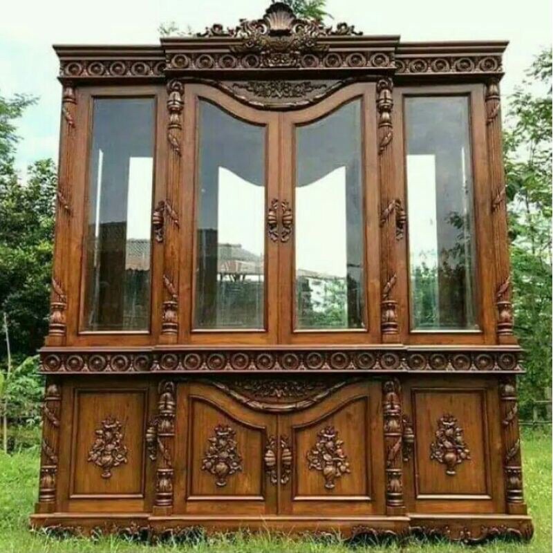Lemari Hias Kaca Minimalis Jati / Bufet Hias Pajangan Kaca Minimalis Jati