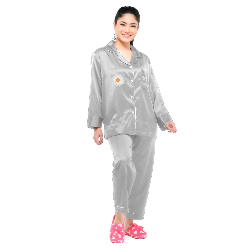 Zavyn Piyama Satin Long Sleeves Wanita Taj Flower