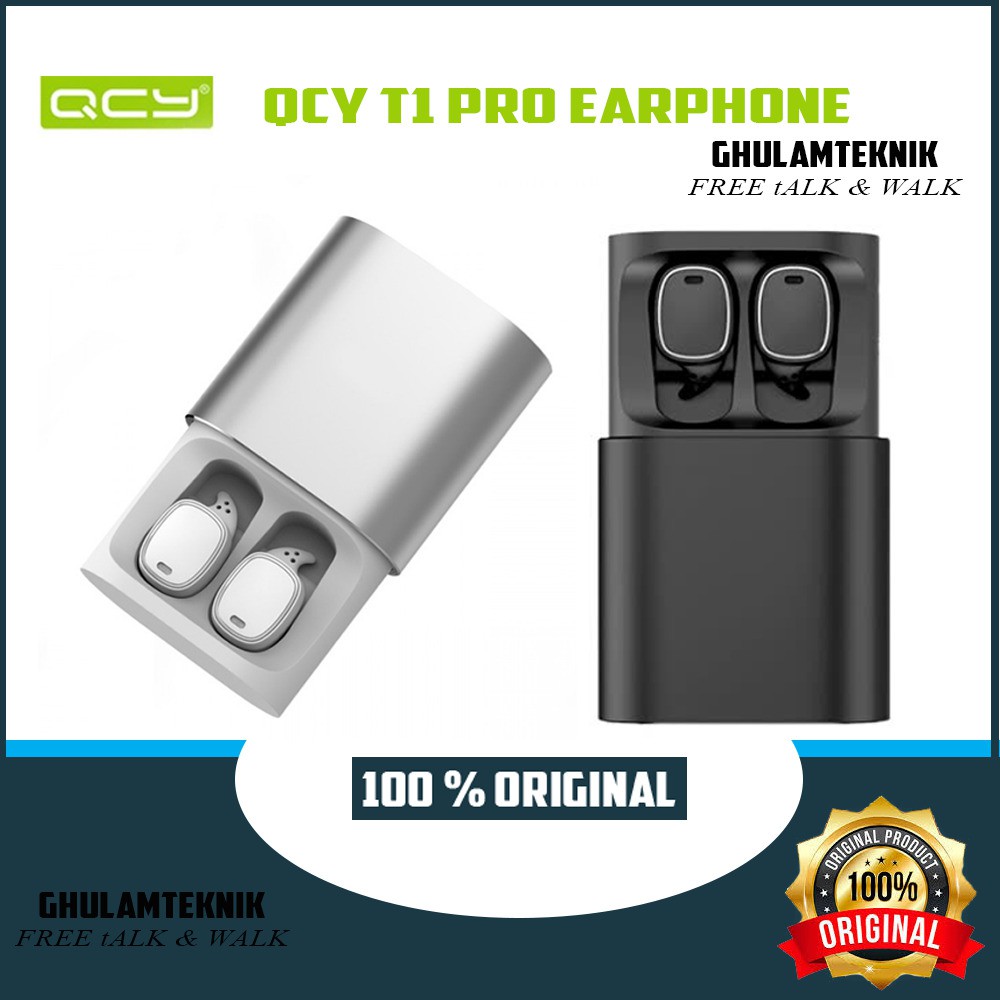 QCY T1 PRO TWS Earphone with Touch Control HITAM ADAPTOR /  Bluetooth wireless / earbuds wireless