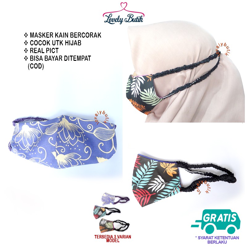 Lovelybutik Masker Kain Aesthetic Motif Batik Tali Karet Hijab Masker Karet Hijab Kain Face Mask