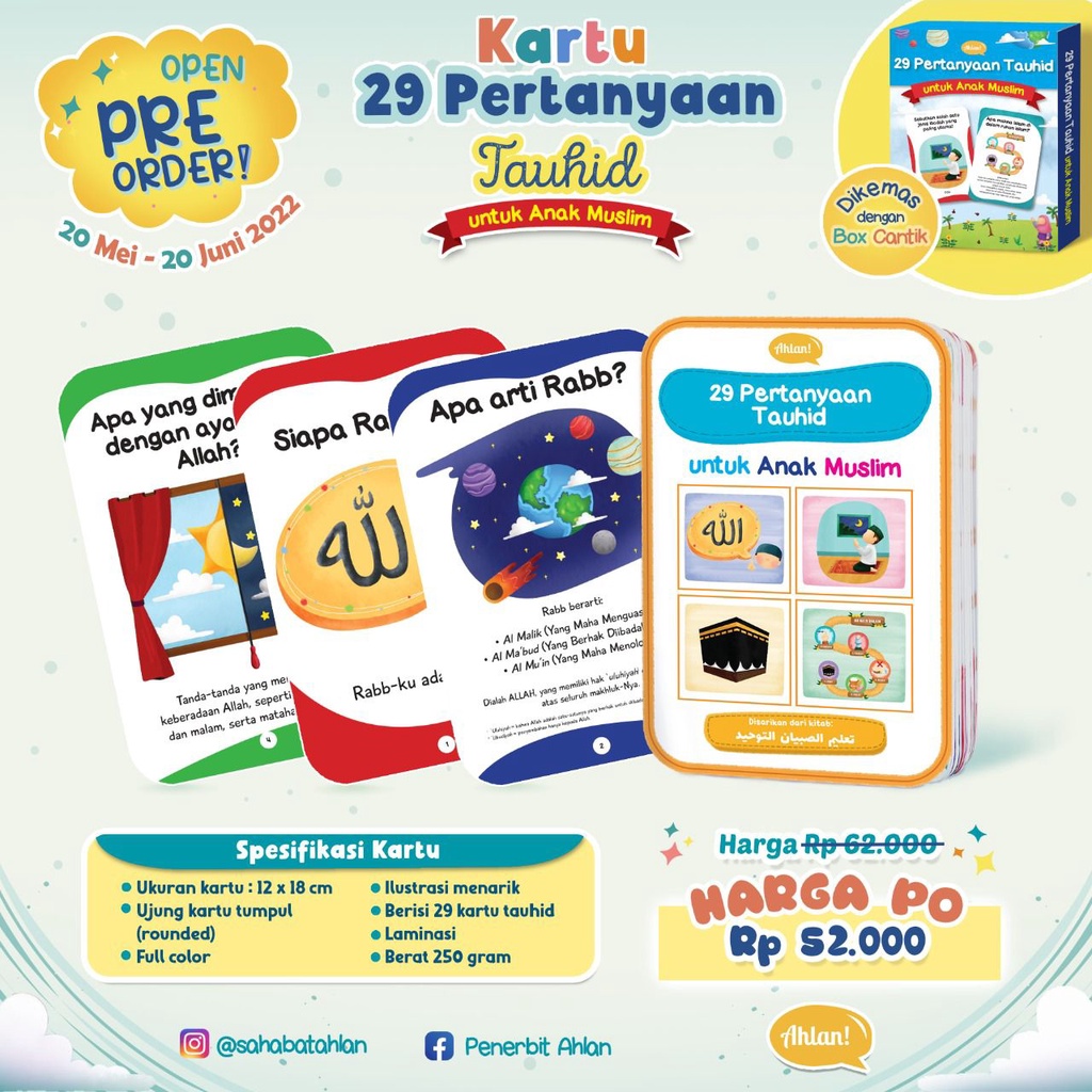 KARTU TAUHID 29 Pertanyaan Tauhid AHLAN - Edukasi Anak Sesuai Sunnah - Flashcard