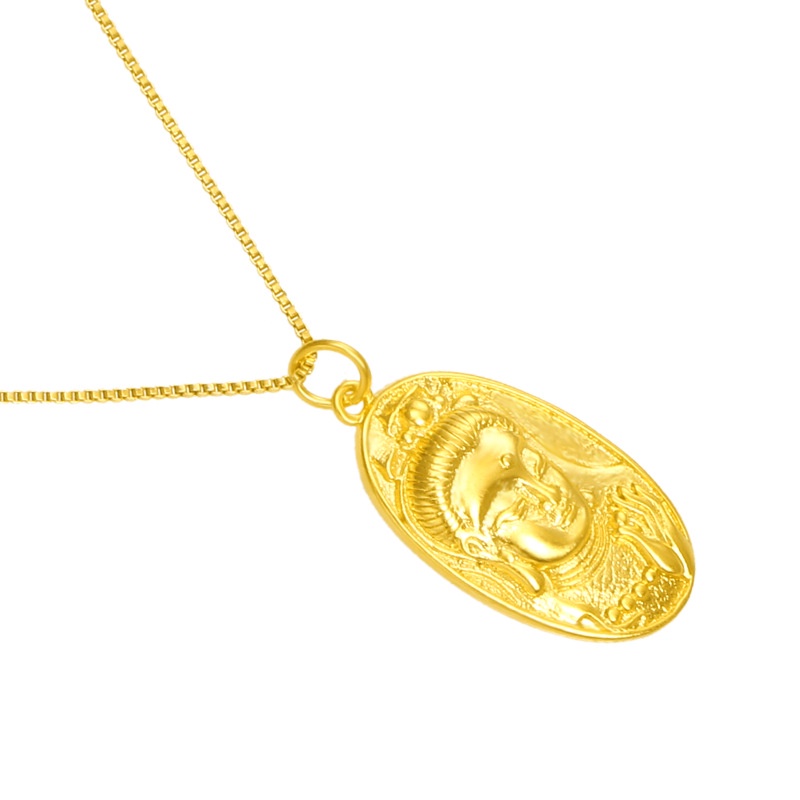 Kalung Liontin Tag Guanyin Gold plated Emas Asli Kadar 375 Gaya Bangkok Untuk Aksesoris Wanita