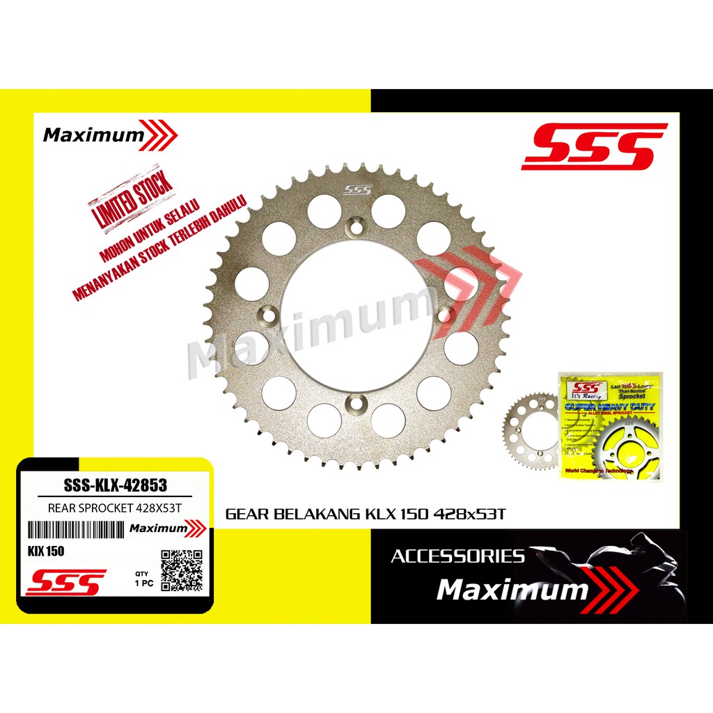SSS Gear belakang KLX 150 428x53T/ Gear belakang D Tracker 428x53T