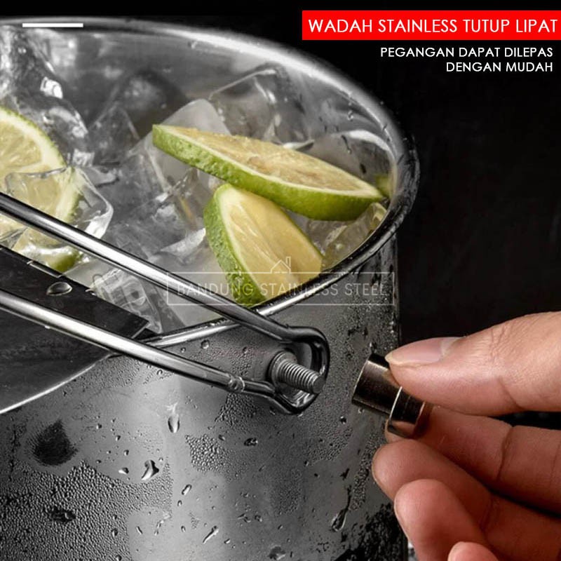 WADAH STAINLESS TUTUP LIPAT BUCKET 3 SIZE FLIP ES BUAH BUBBLE BOBA KUAT KOKOH BAHAN TEBAL